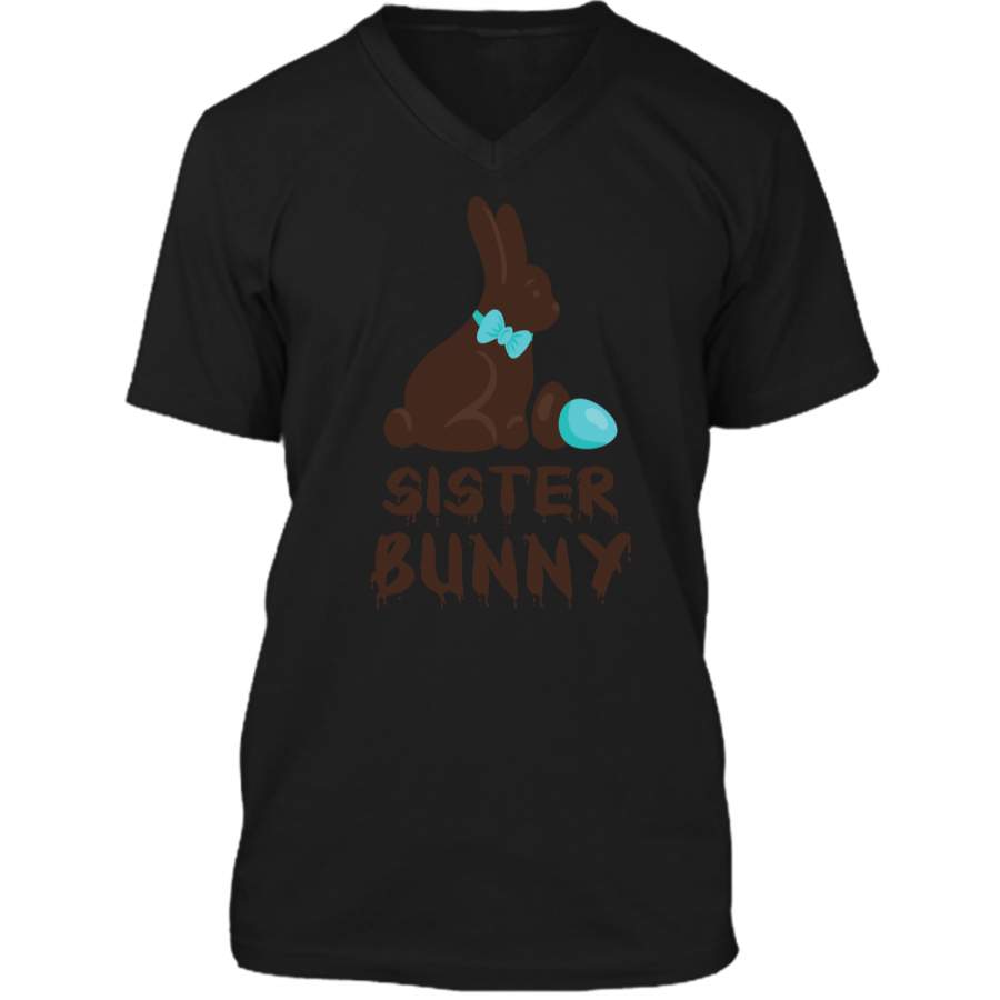 Chocolate Easter Sister Funny Bunny Family Couples T Shirt Mens Printed V-Neck T