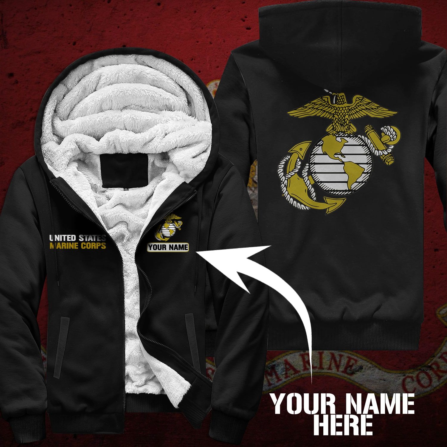 U.S MARINE Fleece Hoodie CUSTOMIZED NAME