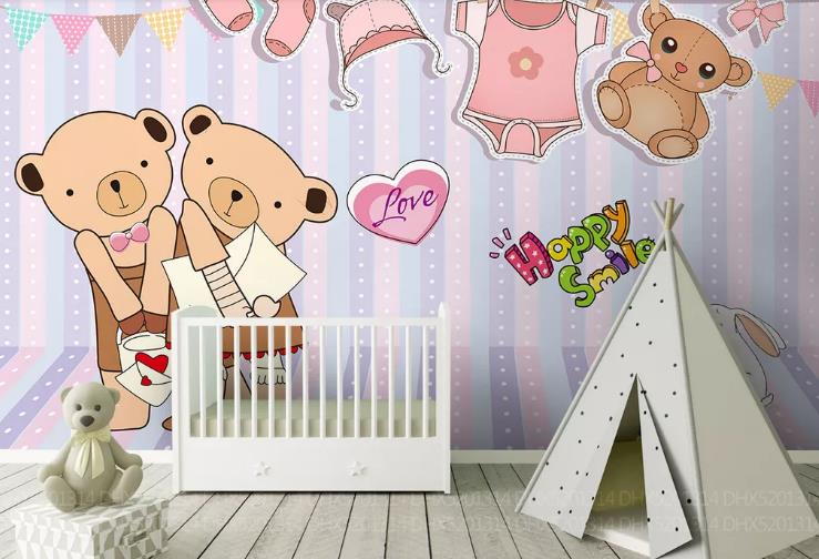 3D Cartoon Animal Bear Clothes Wall Mural Wallpaper Lqh 475