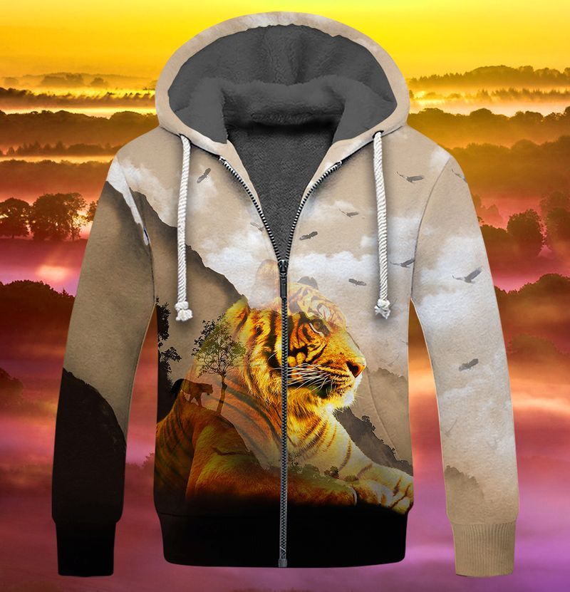 Alone Tiger Moutain Scene 3D Full Print Fleece Zipper