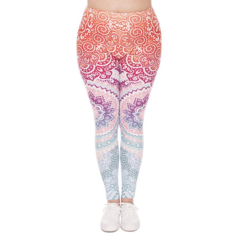 Zohra Plus Size Women Leggings Aztec Round Ombre Printing Stretch High Waist  Large Size Trousers Pants For Plump Women