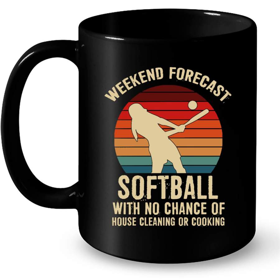 Weekend Forecast Softball With No Chance Of House Cleaning Or Cooking, Sunset Classic Vintage – Full-Wrap Coffee Black Mug