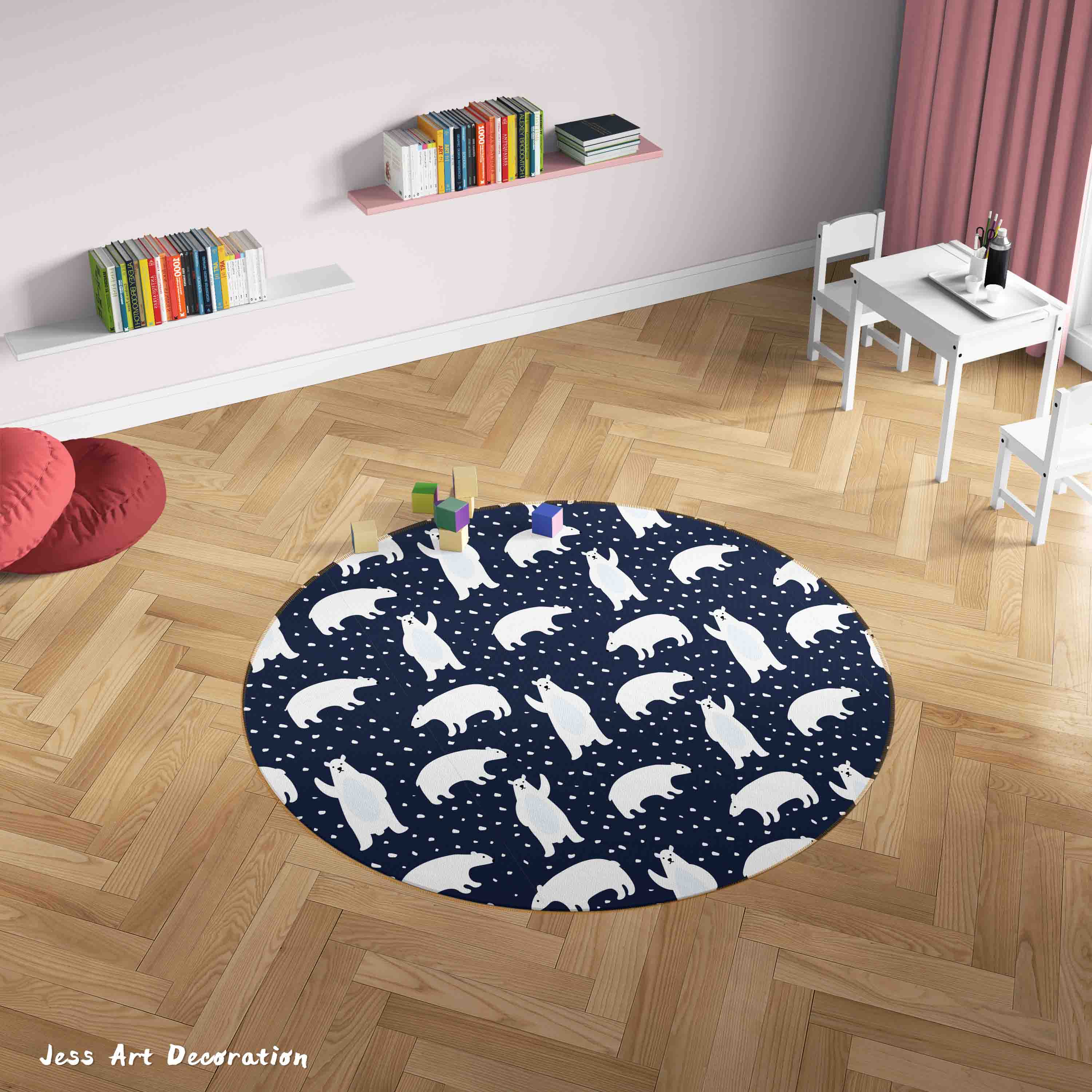 3D Cartoon Animal Polar Bear Kids Non-Slip Round Rug Mat 146