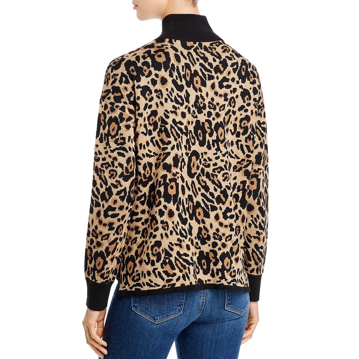 Womens Animal Print Hi-Low Mock Turtleneck Sweater