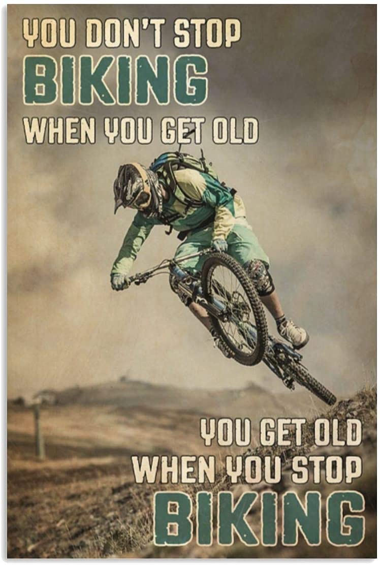 Vintage Man Riding And Jumping Mountain Bike – Don’T Stop Biking When You Get Old Poster Art Print      Home Decor Gift For Men Women Family Friend On Birthday Xmas