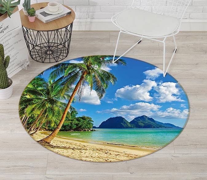 3D Beach Coconut 004 Round Rug – Round Carpet Home Decor