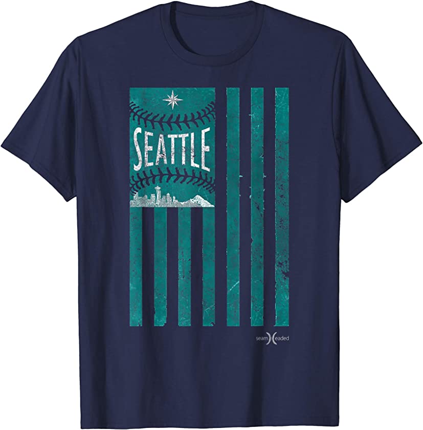 Vintage Seattle Baseball Flag | Patriotic Baseball Lifestyle T-Shirt