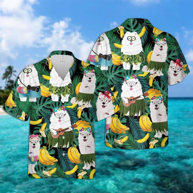 Samoyed Hawaii Unisex Print Aloha Short Sleeve Casual Shirt Ha93451