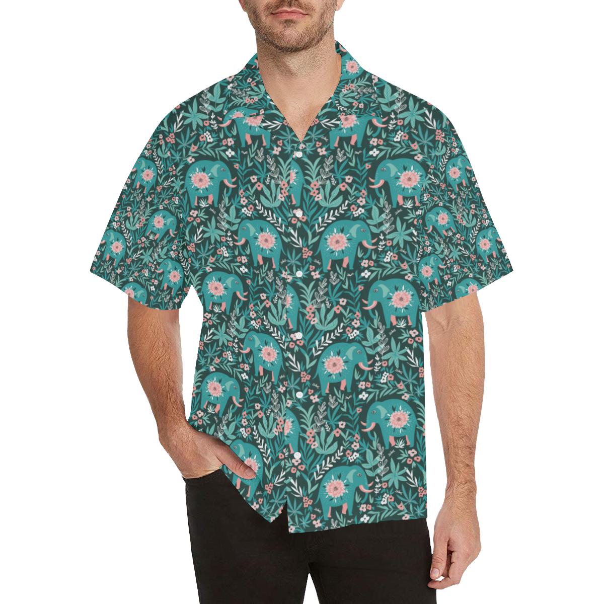 Elephants jungle pattern Men’s All Over Print Hawaiian Shirt