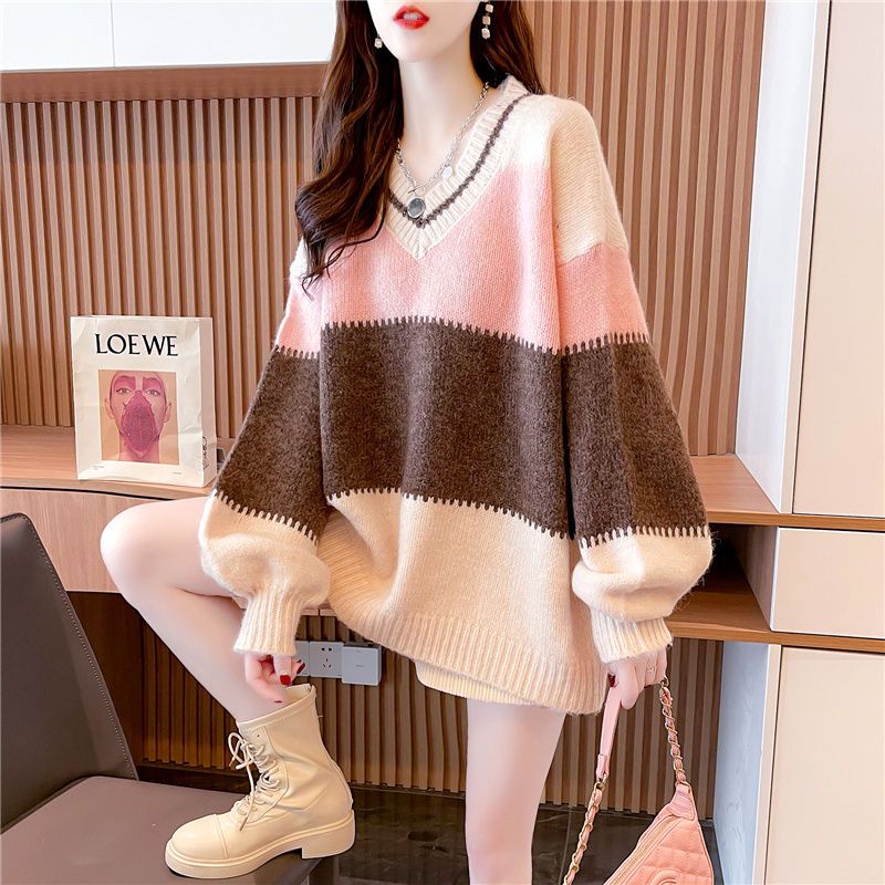 Sweaters for Women Winter 2022 Trend Striped Korean Style Cashmere Aesthetic Luxury Long Sleeve Cute Knitted Long Woman Sweater alx