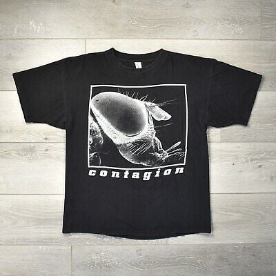 Vintage 90s Contagion Band Tour Shirt –  Metal Rock Skinny Puppy Front 242 Nin 2246