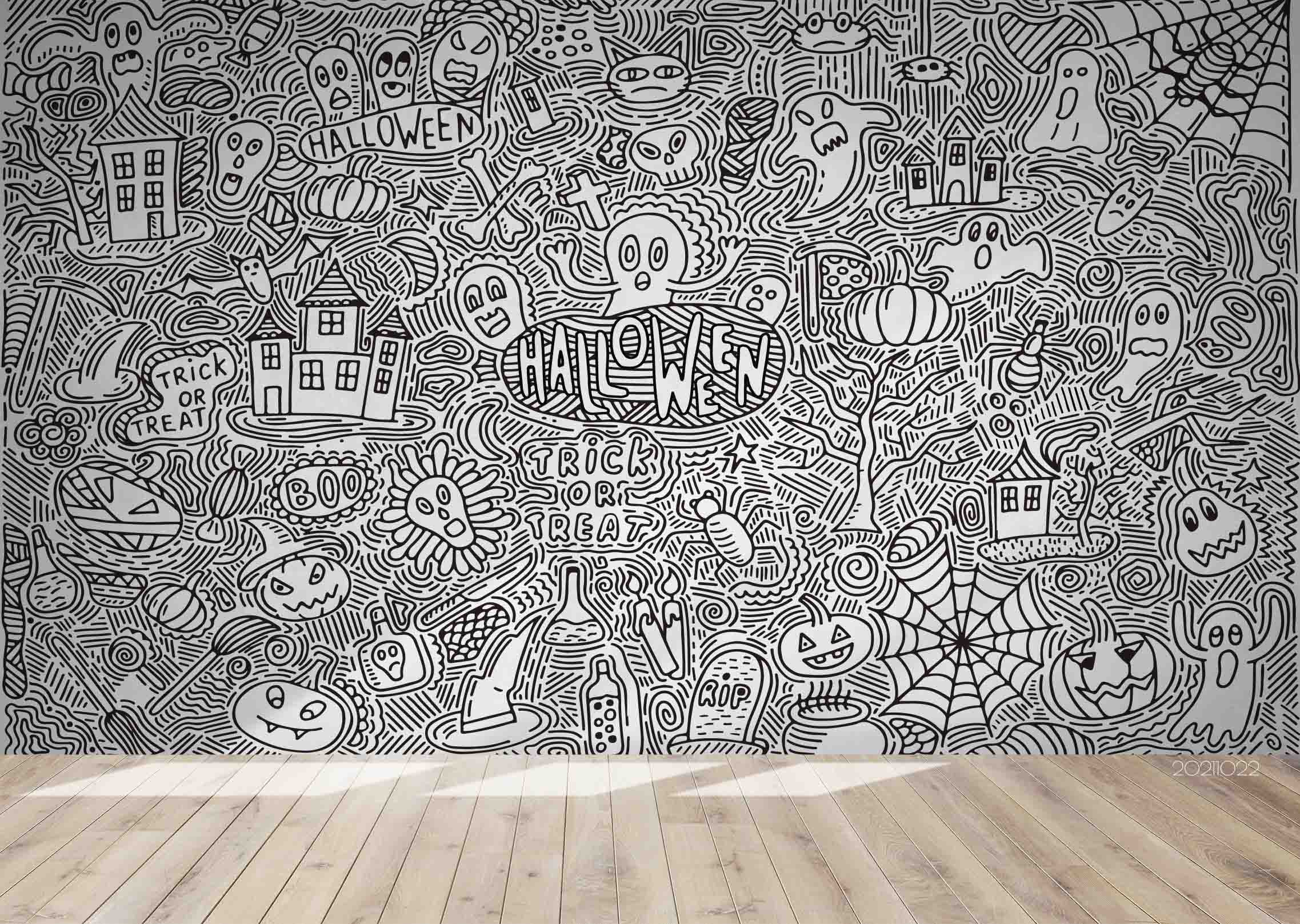 3D Cartoon Halloween Graffiti Wall Mural Wallpaper Lqh 128