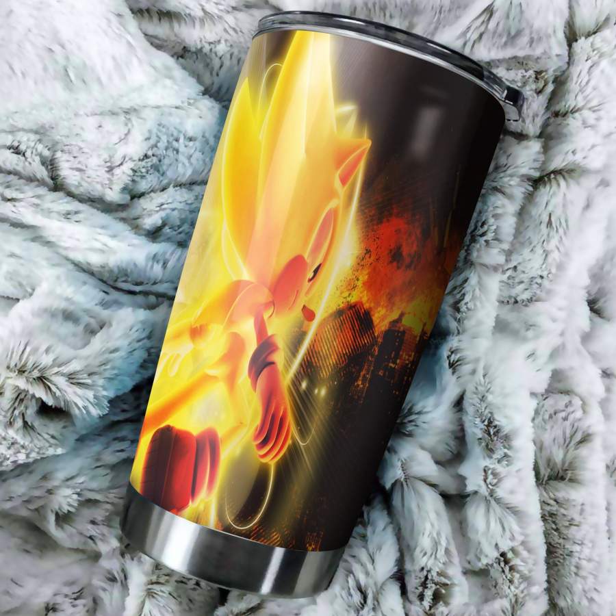 Sonic The Hedgehog Yellow Fire  – Perfect Gift  Traveling Mugs Insulated Stainless Steel Tumbler Cup