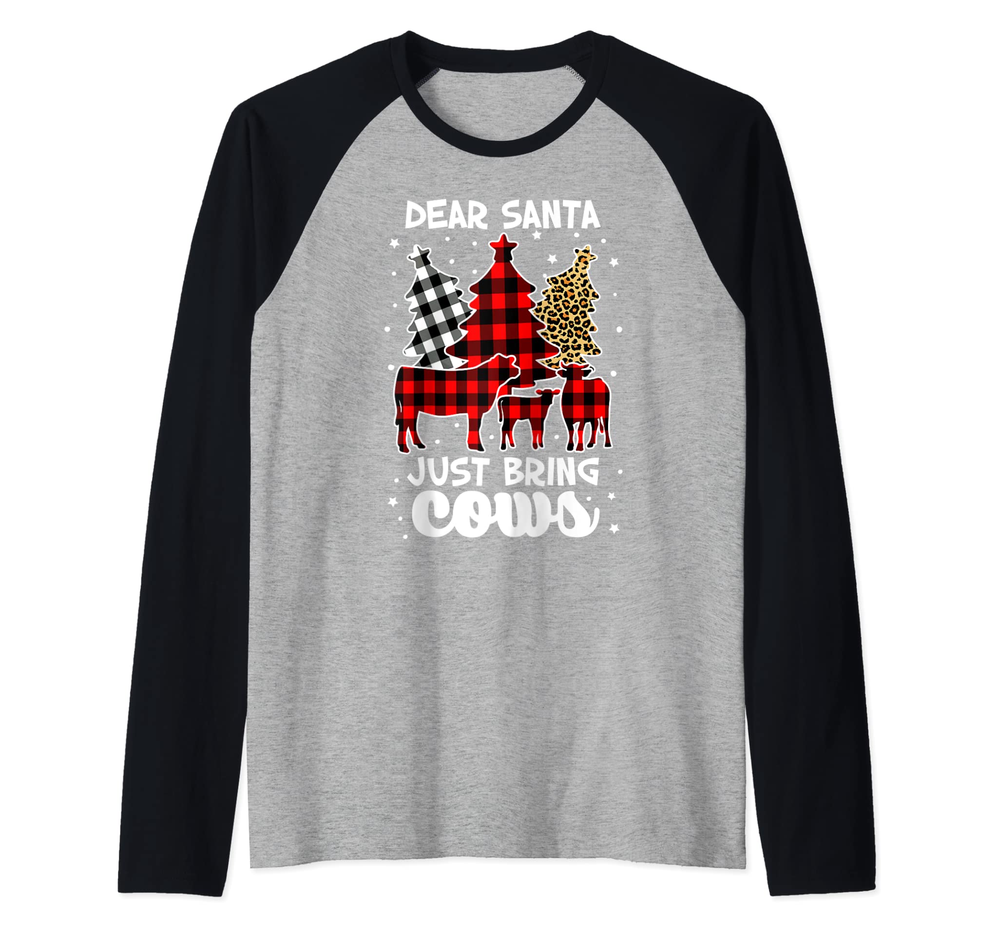 Dear Santa Just Bring Cows Christmas Buffalo Plaid Heifer Raglan Baseball Tee