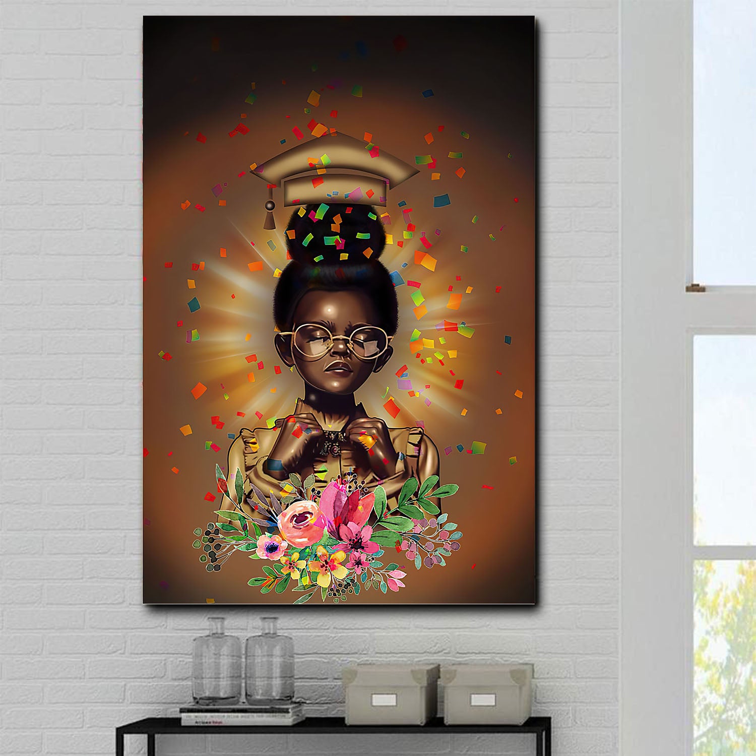 South Africa Poster Melanin Chibi Girl Study Hard To Success African Bedroom Decor