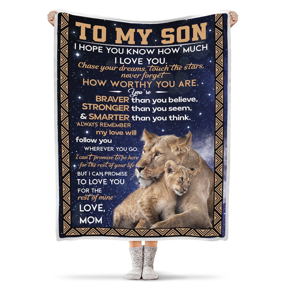 To My Son You’Re Braver Stronger Smarter Than You Think Lion Blanket Gift For Son From Mom Birthday Gift Home Decor Bedding Couch Sofa Soft And Comfy Cozy