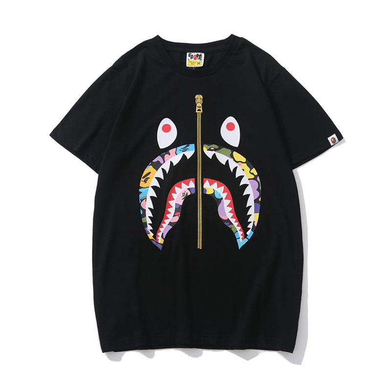 Bape Shark Colorful Tee Shirt Black White