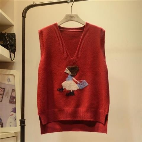 Sleeveless Cartoon Sweater Vest Women V Neck Knitwear Spring Fall Korean Fashion Knitted Top Outerwear Female Sweet Sweaters alx