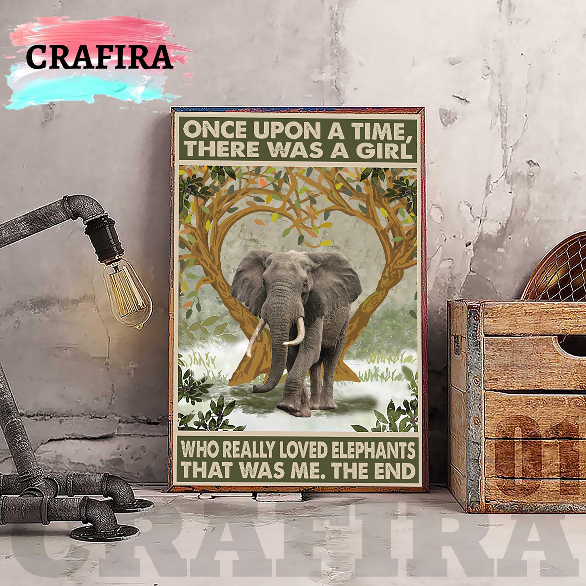 Elephant Vintage Poster, Once Upon A Time There Was A Girl Who Really Loved Elephant Framed Canvas Poster, Elephant Poster Wall Decor tho415