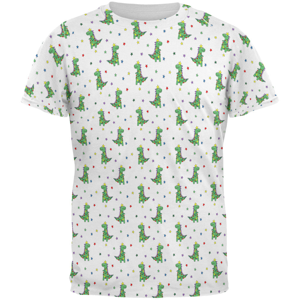 Christmas Tree Rex T-Rex Dinosaur Pattern All Over Mens T Shirt