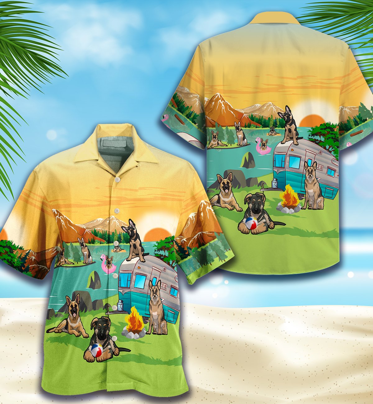 German Shepherd Lover Camping All Over Printed Hawaii Shirt Size S Ha6220