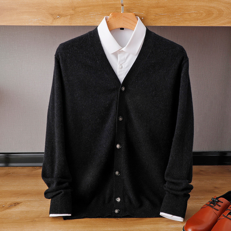 100% Wool Cardigan Men’s New Casual Knit Jacket V-Neck Loose Large Size Top Wild Warm Shirt Spring Autumn Youth Cashmere Sweater alx