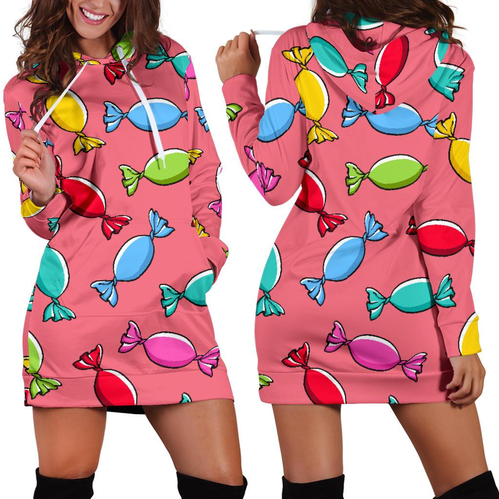 Colorful Wrapped Candy Pattern Women’S Hoodie Dress