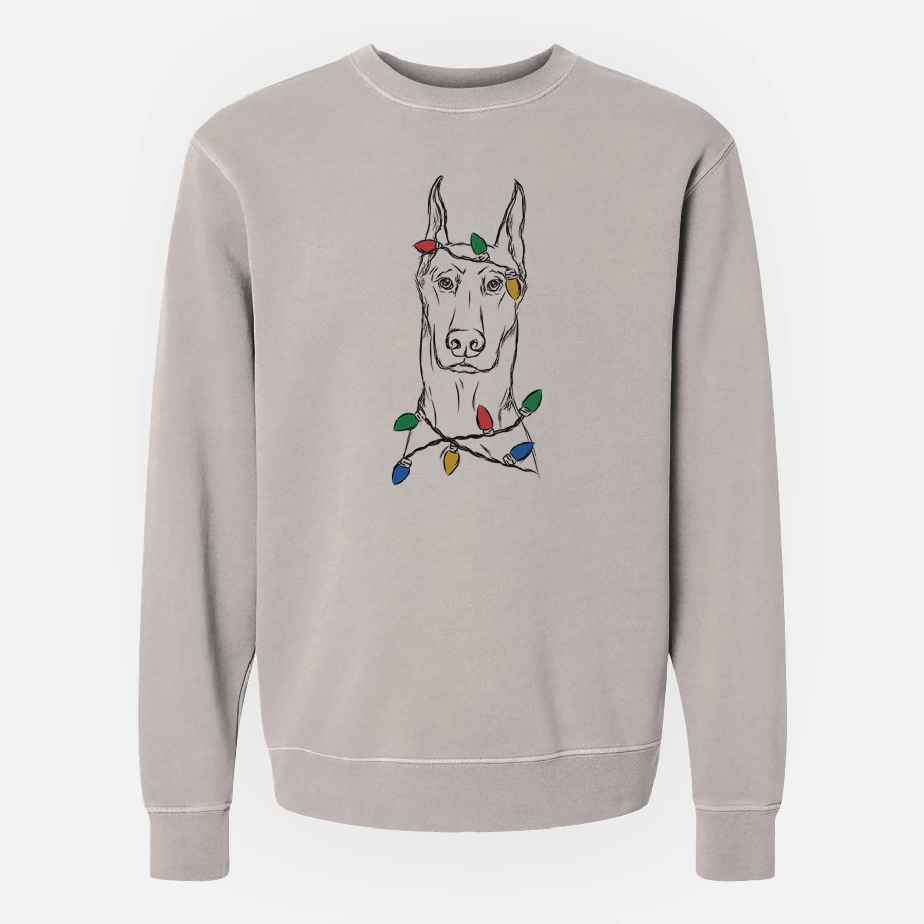 Christmas Lights Ace The Doberman Pinscher – Unisex Pigment Dyed Crew Sweatshirt