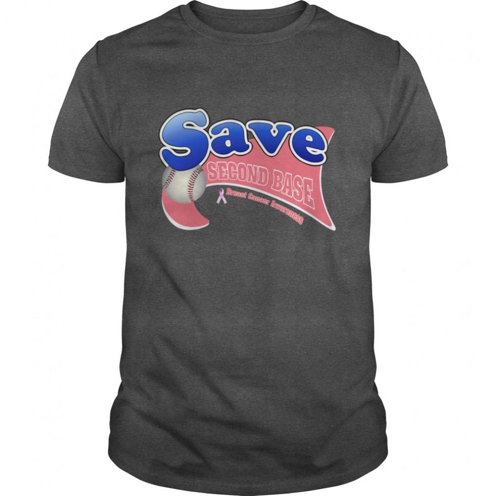 Save Second Base Breast Cancer Awareness Ribbon Guys Tee 837847171