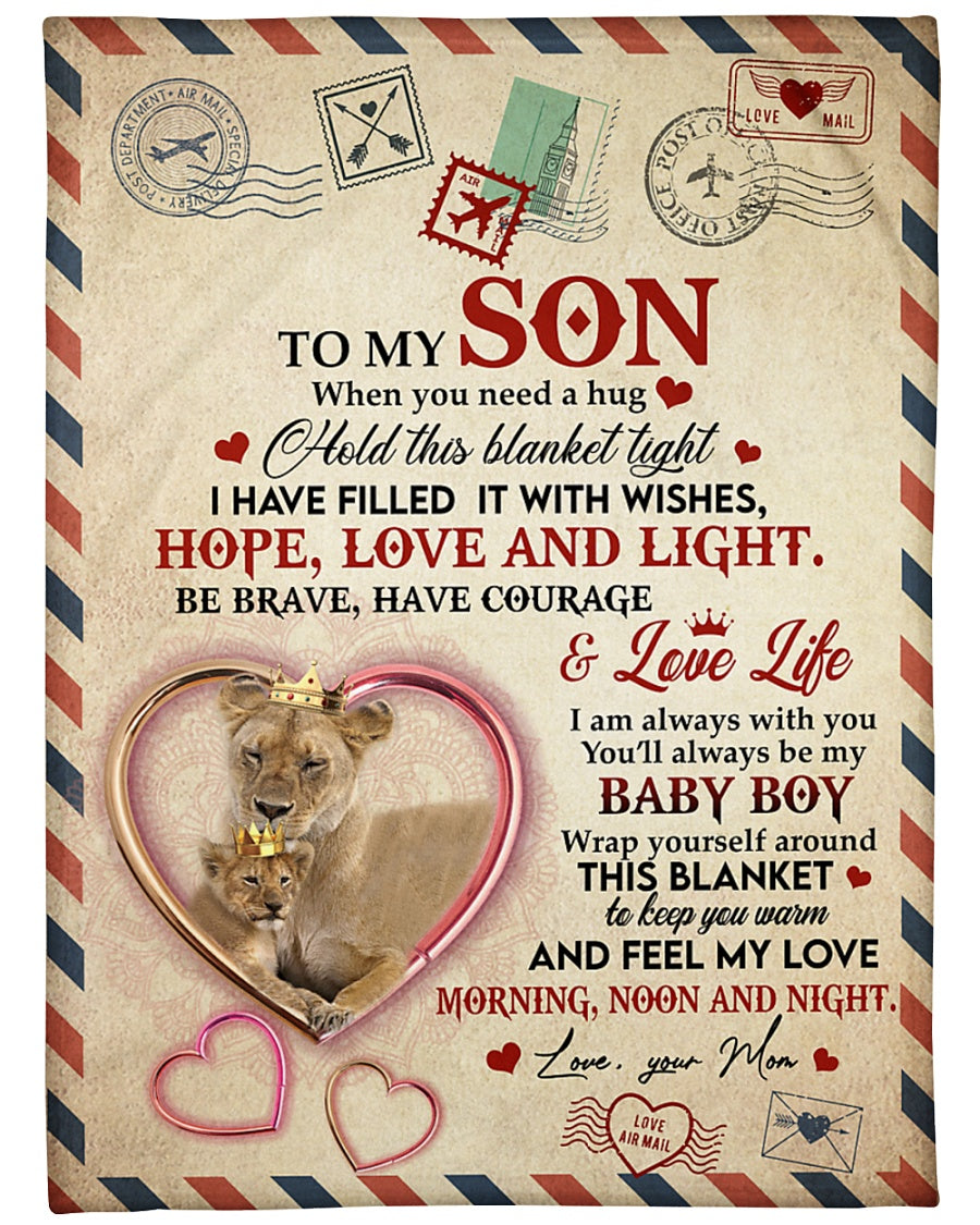 To My Son You’Ll Always Be My Baby Girl Fleece Blanket, Lovely Gift For Son From Mom Birthday Gift Home Decor Bedding Couch Sofa Soft