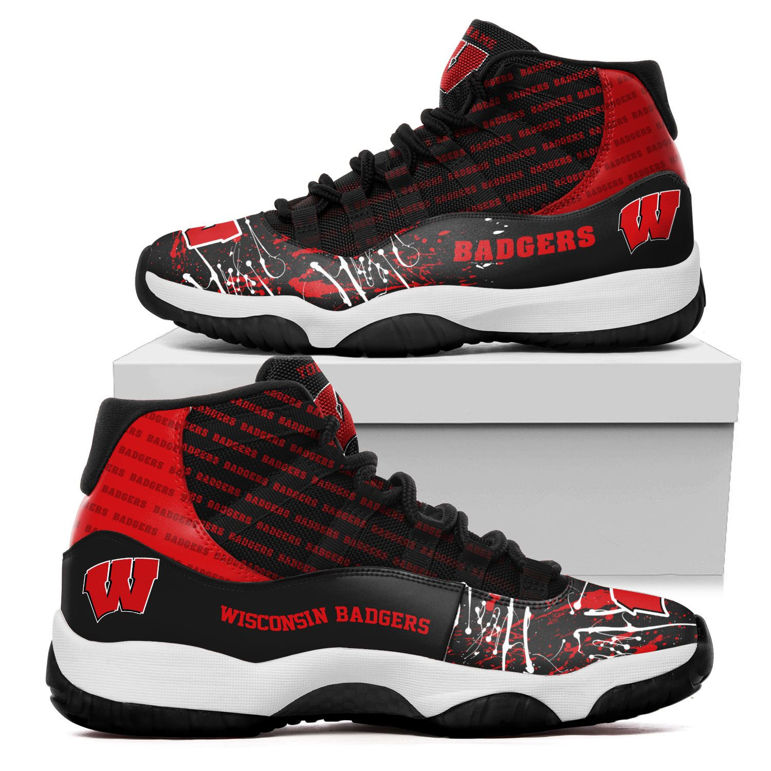 Custom Name Wisconsin Badgers Air Jd 11 Sneakers Shoes 148 For Football Fans University Of Wisconsin–Madison