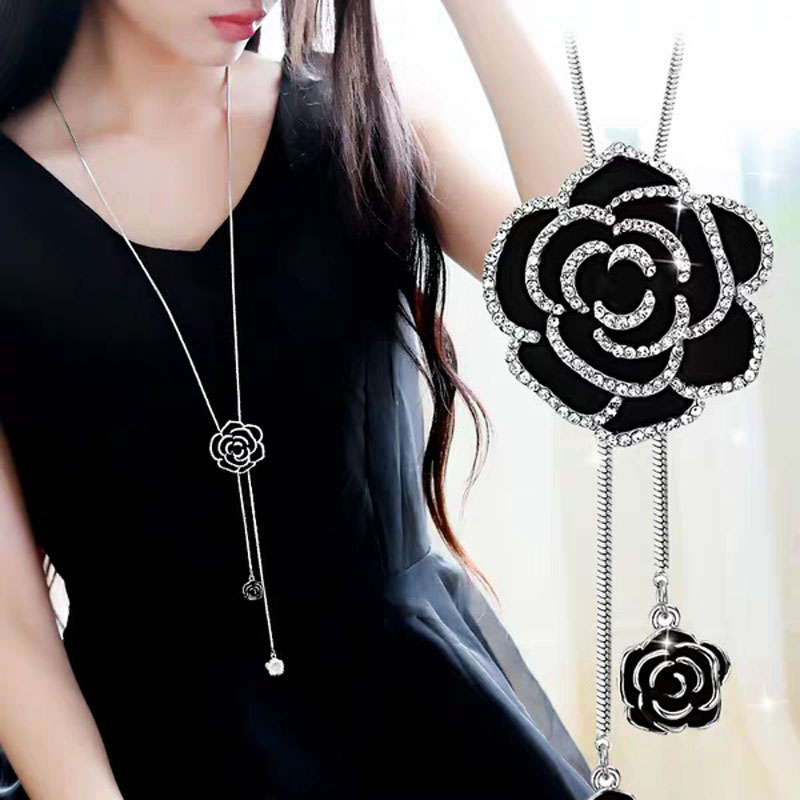 10 Styles Elegant Long Sweater Chain Flower Necklace for Women Charm Rose Snowflake Simulated Pearl Long Pendant Jewelry Gift alx