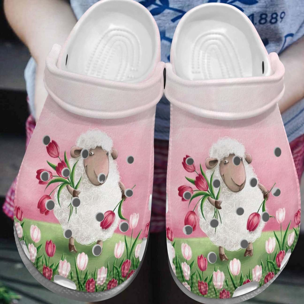 Sheep Personalized Clog, Custom Name, Text, Color, Number Fashion Style For Women, Men, Kid, Print 3D Picking Flower