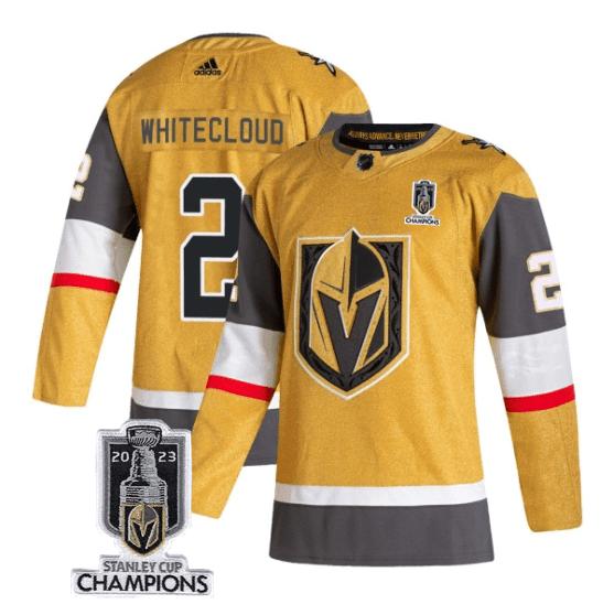 Zach Whitecloud 2 Vegas Golden Knights 2023 Stanley Cup Champions Patch Breakaway Home Jersey – Gold