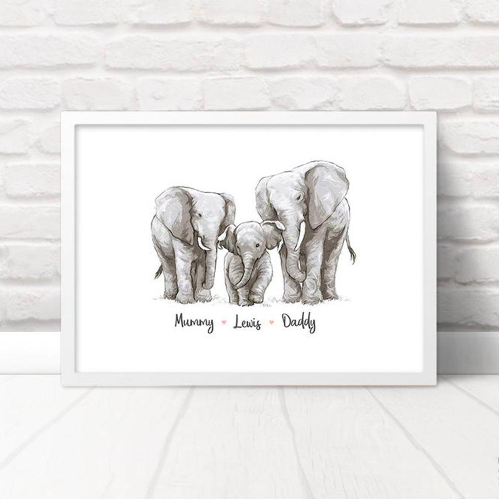 Personalized Elephant Family Wall Art Poster Canvas