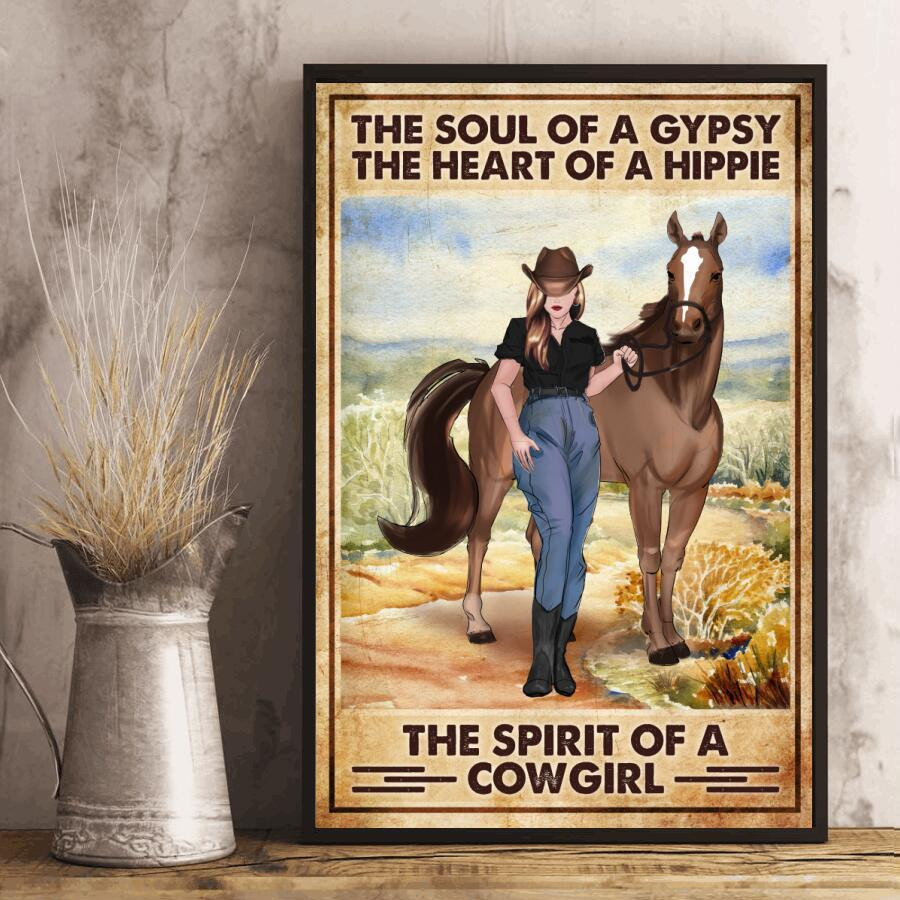 Cowgirl Poster – The Soul Of A Gypsy The Heart Of A Hippie Canvas Home Décor Birthday Christmas Thanksgiving Gifts For Women Girls Friend