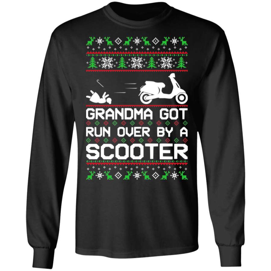 Scooter Moped Vespa Ugly Christmas Grandma Got Run Over Long Sleeve T-Shirt