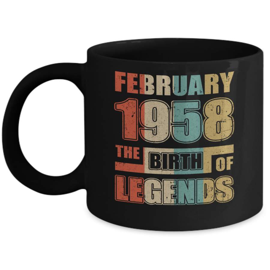 Vintage Retro February 1958 Birth Of Legends 62th Birthday Mug