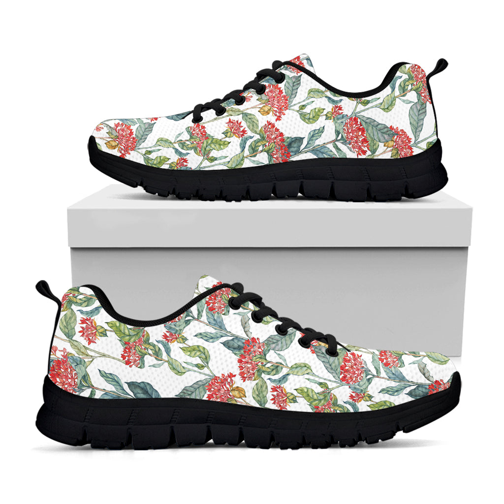 Watercolor Bouvardia Print Black Sneakers