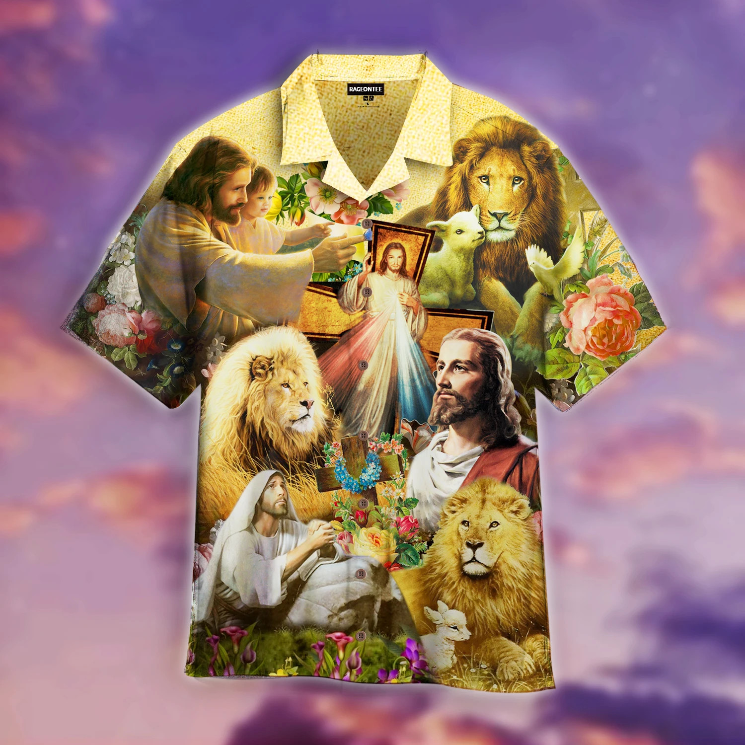 Jesus Lion Goat Beautiful Flowers Hawaii Shirt Unisex Adult Ha7034