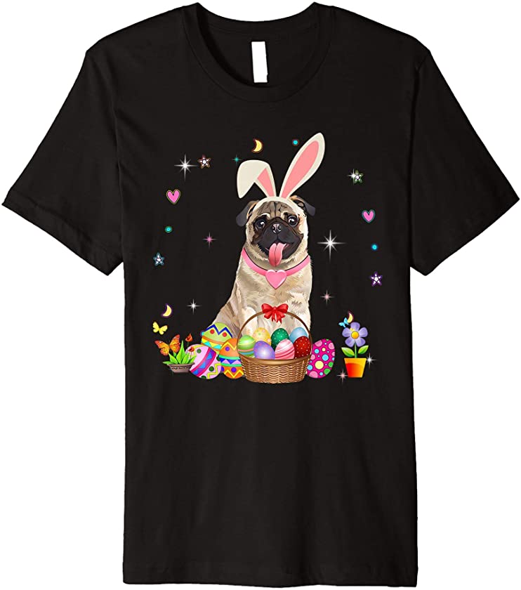 Cute Pug Easter Day Bunny Eggs Easter Costume Womens Premium T-Shirt