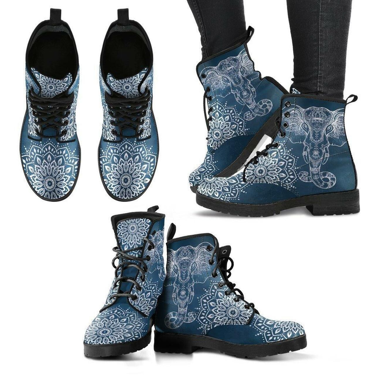 Mandala Elephant Women’S Leather Boots Fashion Women Boots Shoes Shoes4198