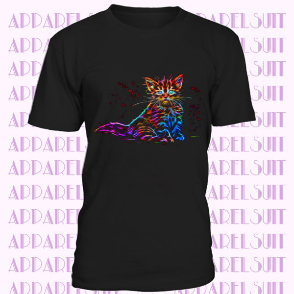 Toddler Black Fractal Kitten Two-colored Eyes-Neon Rainbow Colored Fluffy Kitten Shirt