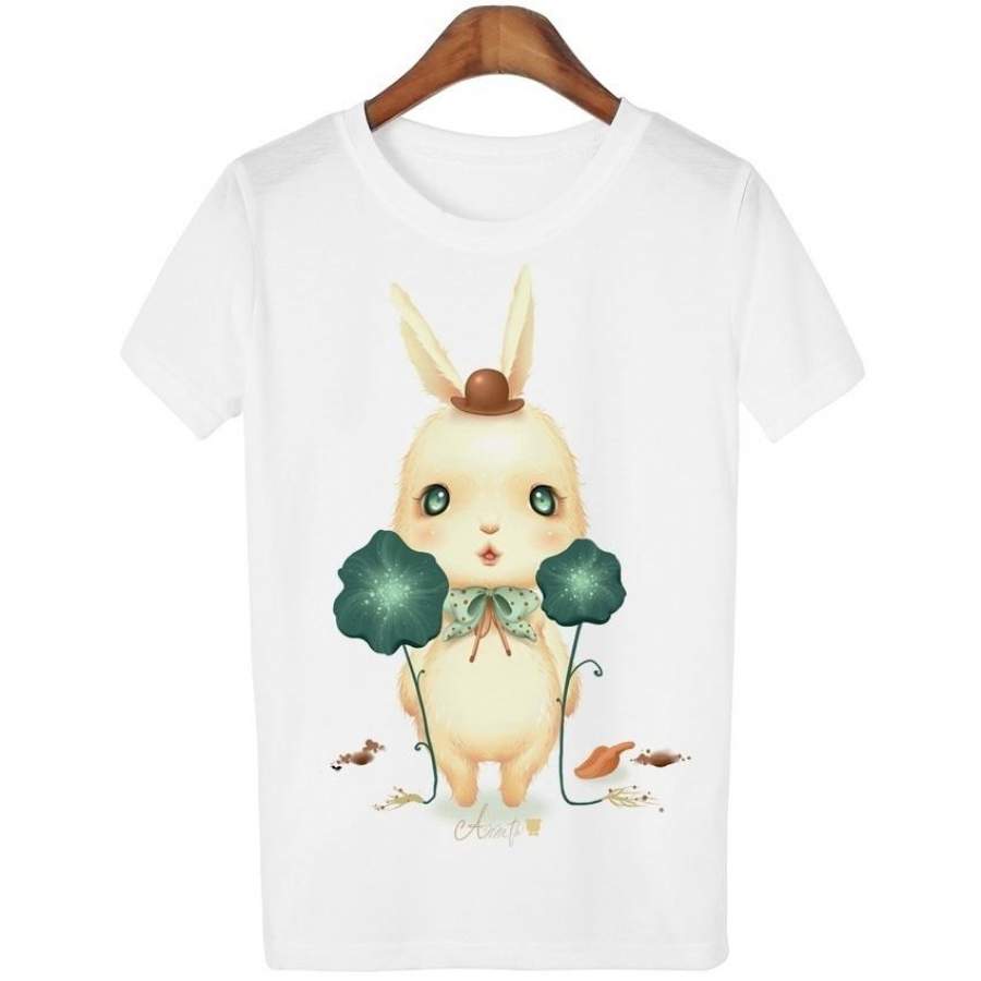 2017 Summer Fashion Animal Design Women’S T-Shirt Short-Sleeved Shirt Rabbit Print T-Shirt Novelty T-Shirt