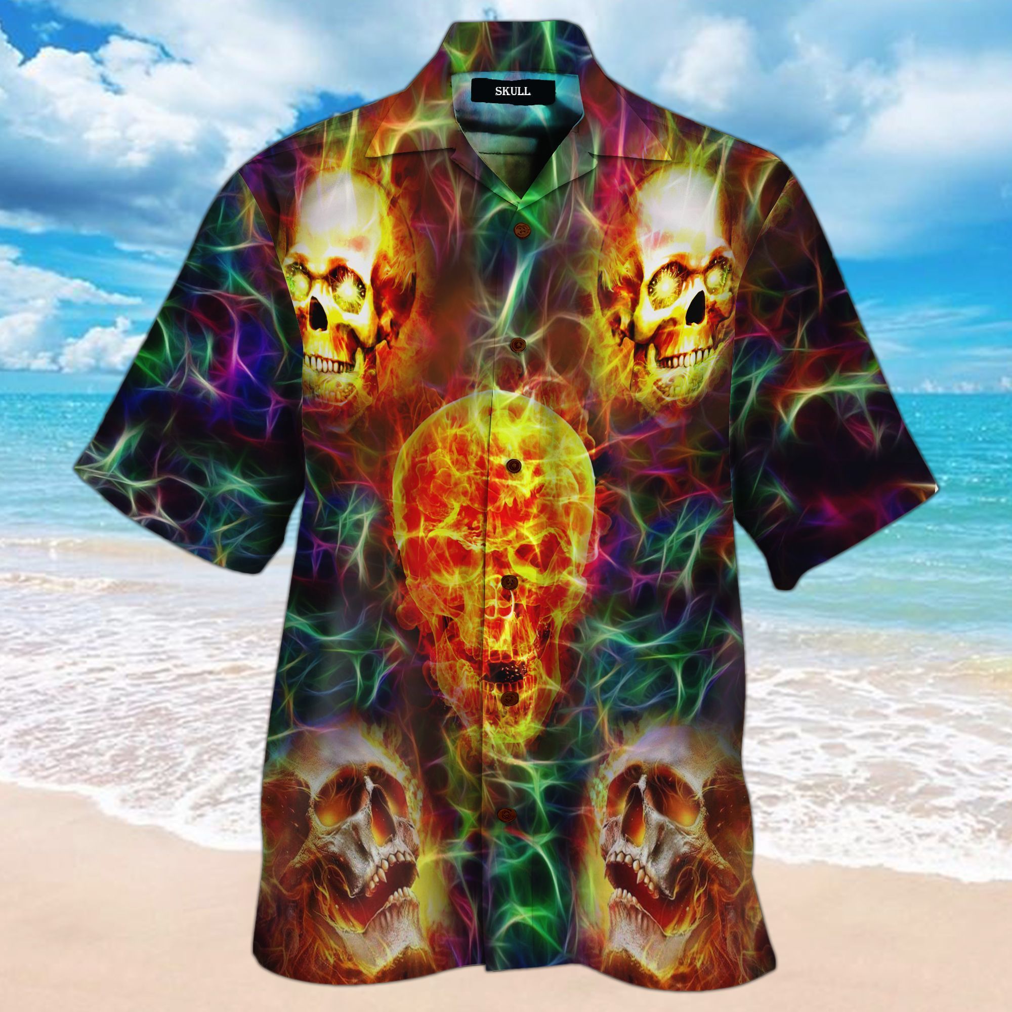 Skull Flaming All Over Printed Hawaii Shirt And Short Ha19550