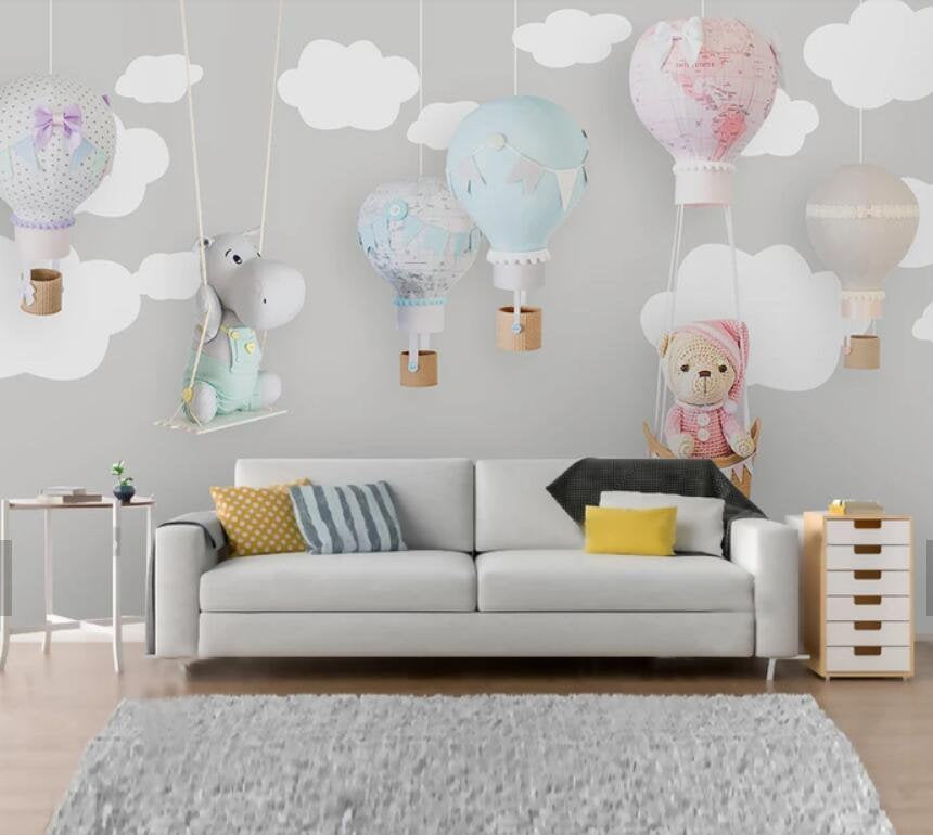 3D Kids, Cartoon, Animal, Balloon Wallpaper-Nursery