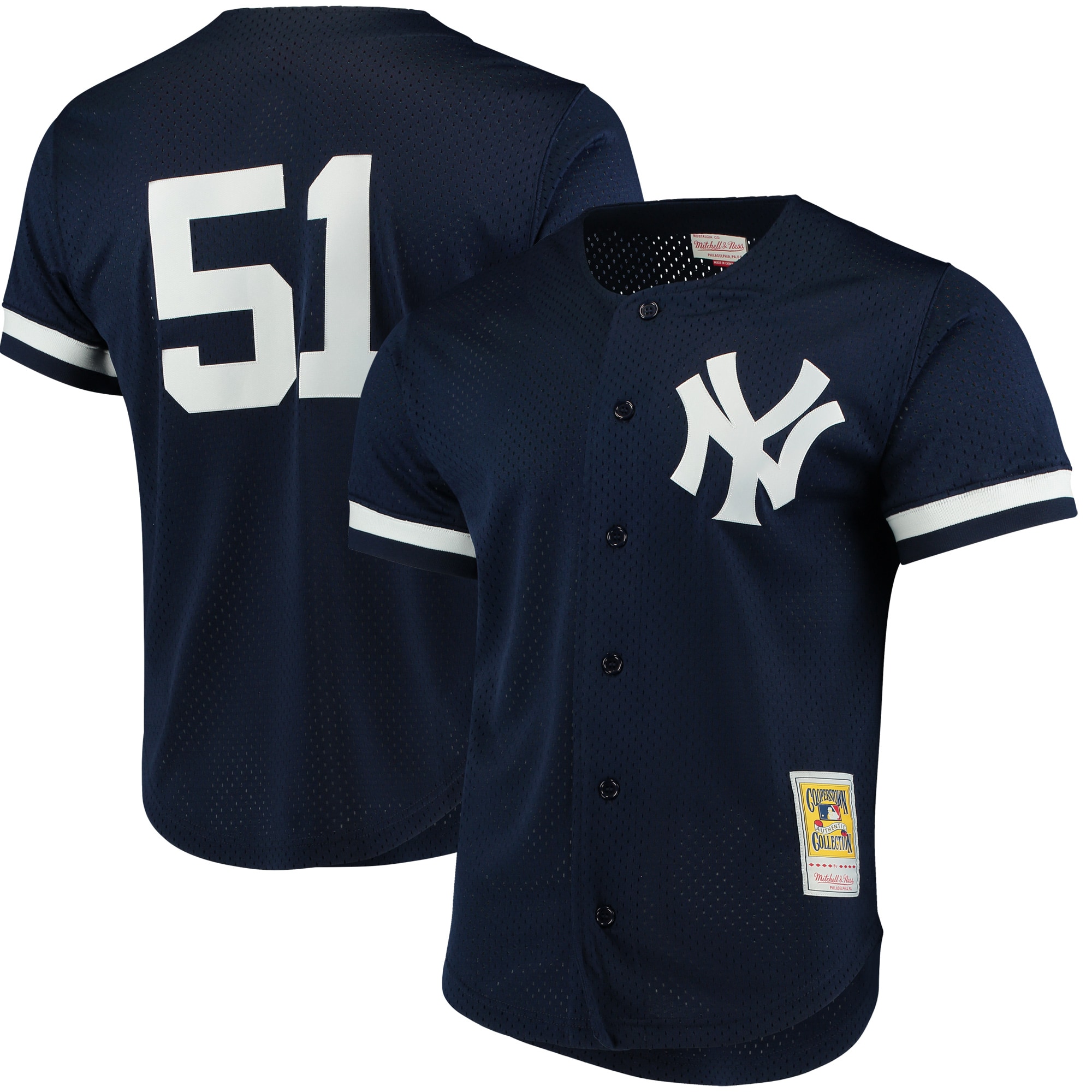 Men’s New York Yankees Bernie Williams Mitchell & Ness Navy Cooperstown Collection Mesh Batting Practice Button-Up Jersey