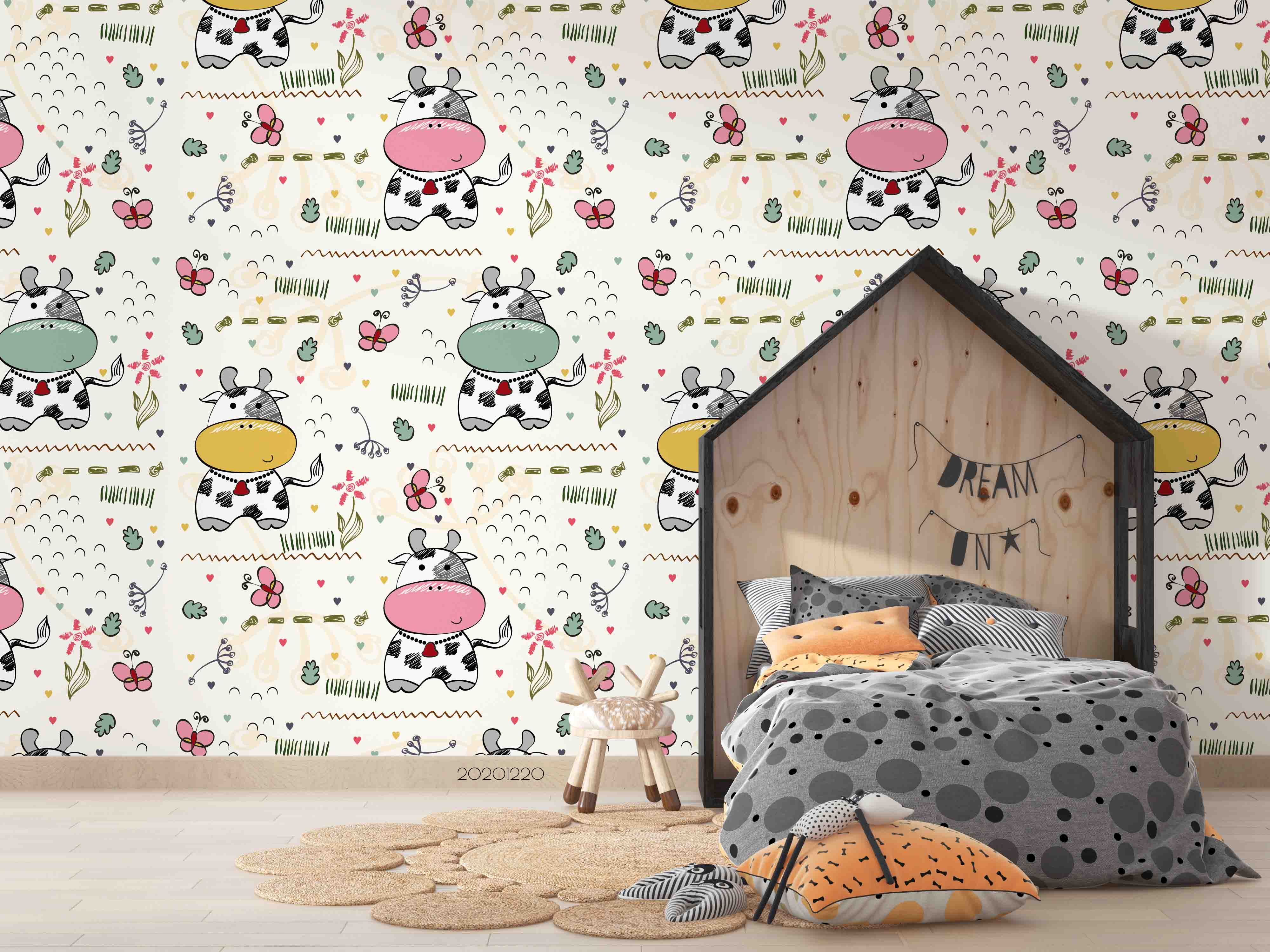 3D Hand Drawn Animal Cow Wall Mural Wallpaper Lqh 112