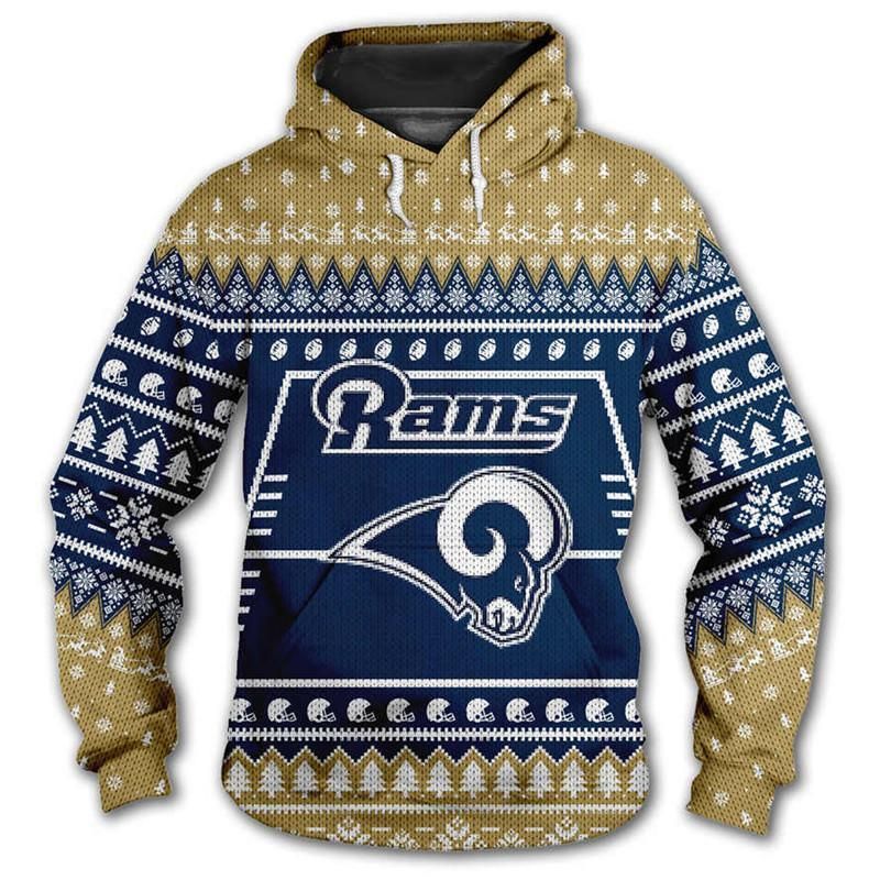 Football Fans Shirt Hoodie Zipup Hoodie Los Angeles Rams 3D Hoodie Christmas Edition