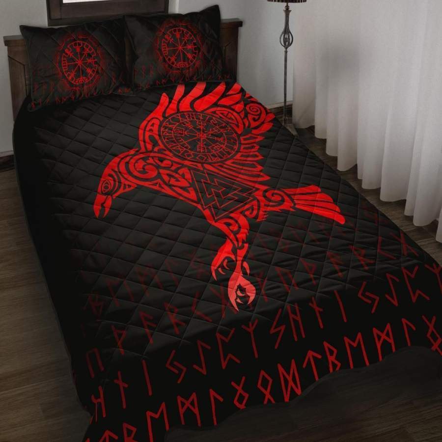 Viking Quilt Bed Set – Raven VegvisirValknut Rune V1